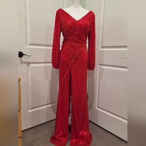 Elegant Red Sequin Gown